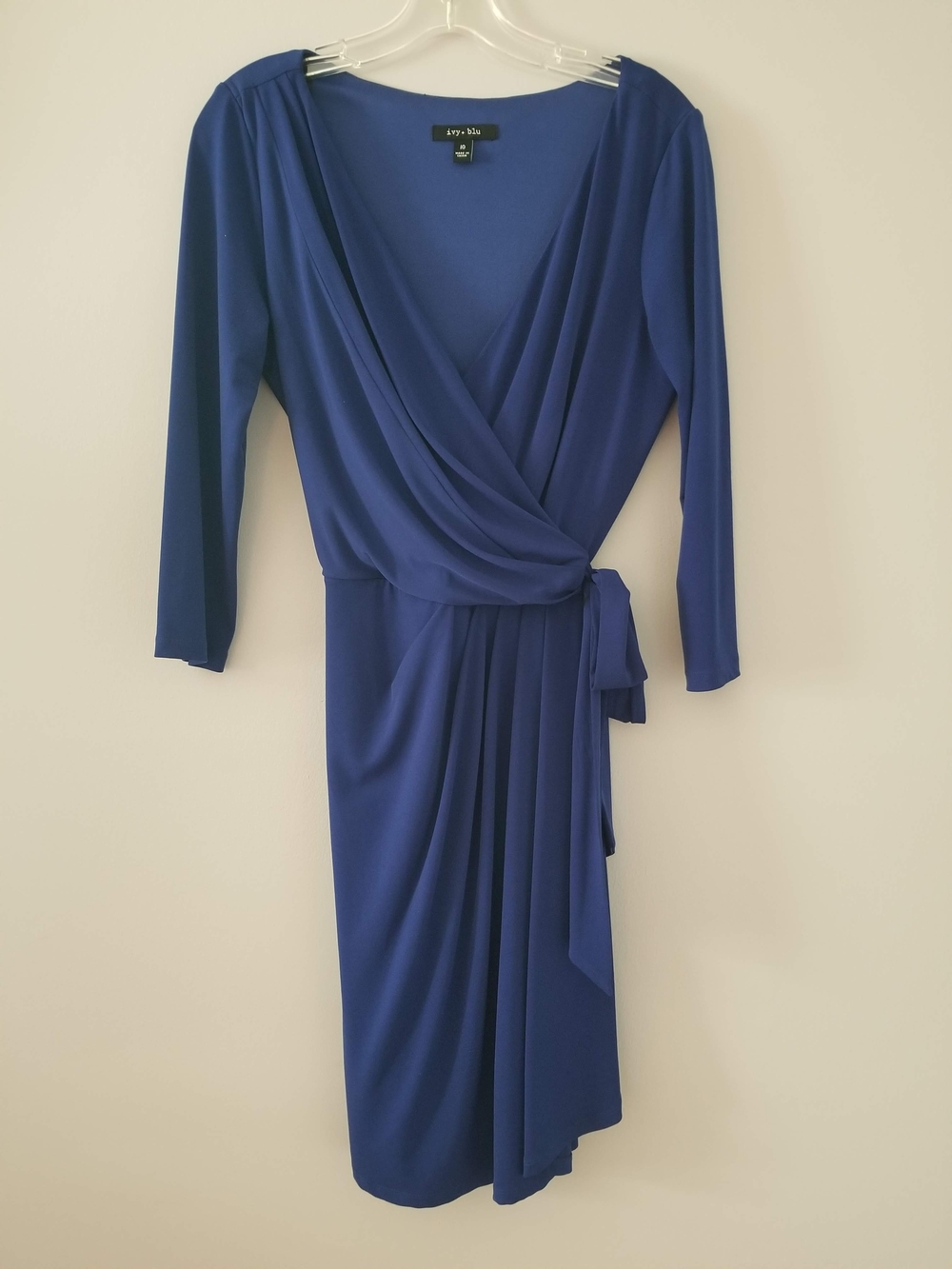 Royal Blue Faux-Wrap Midi Dress with Self-Tie Waist